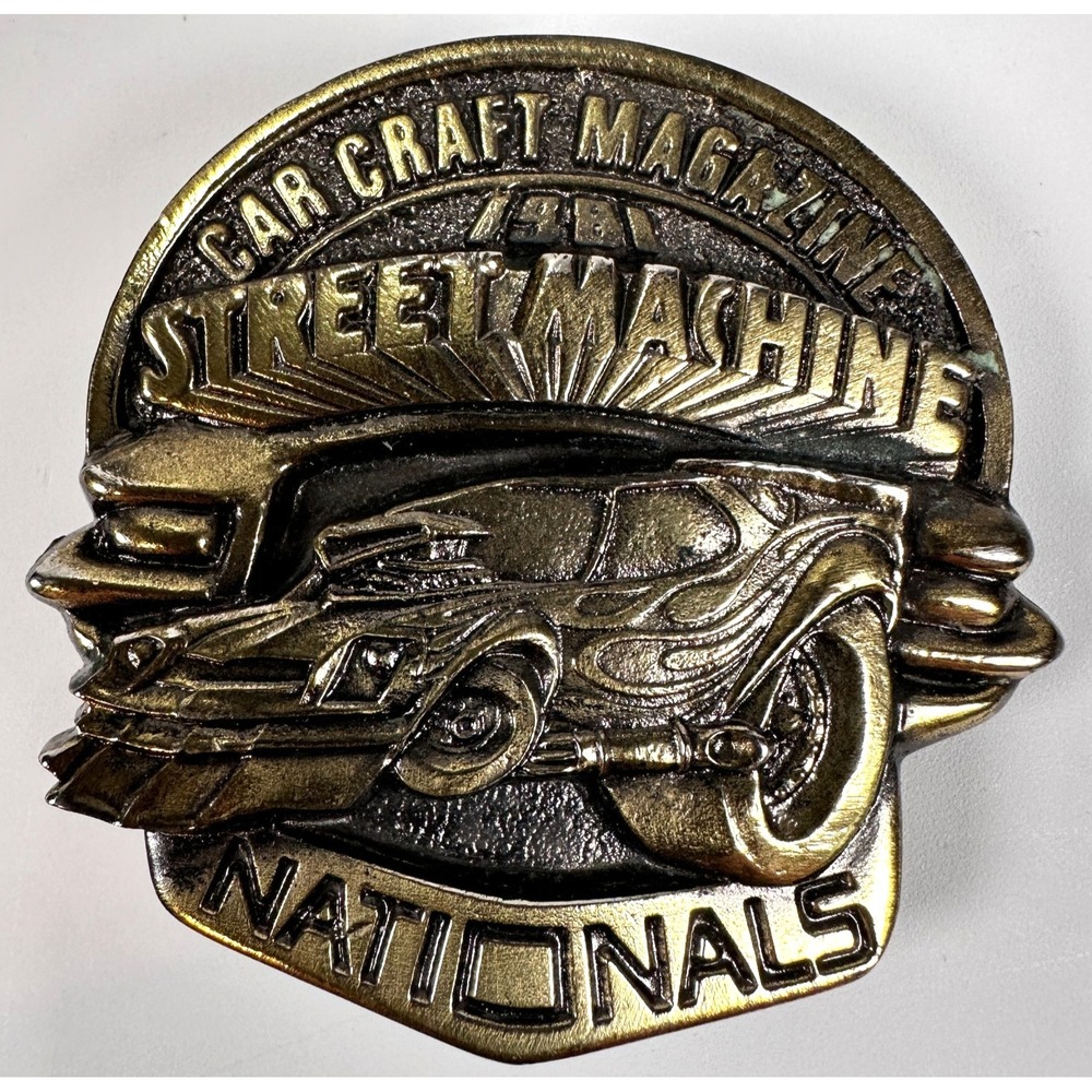 VTG Belt Buckle Street Machine Nationals 1981 Car Craft Magazine Metal Brass USA